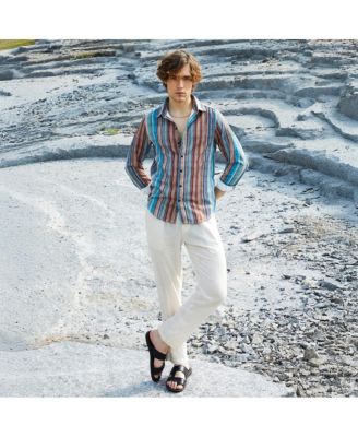 Men's Azure Blue & Chocolate Brown Multitrack-Striped Shirt