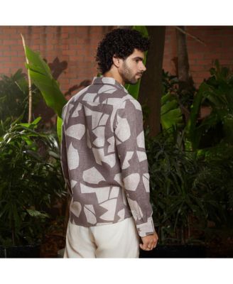 Men's Ash Brown Abstract Heathered Shirt