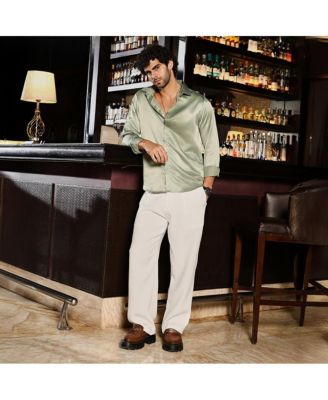 Men's Sage Green Solid Satin Shirt