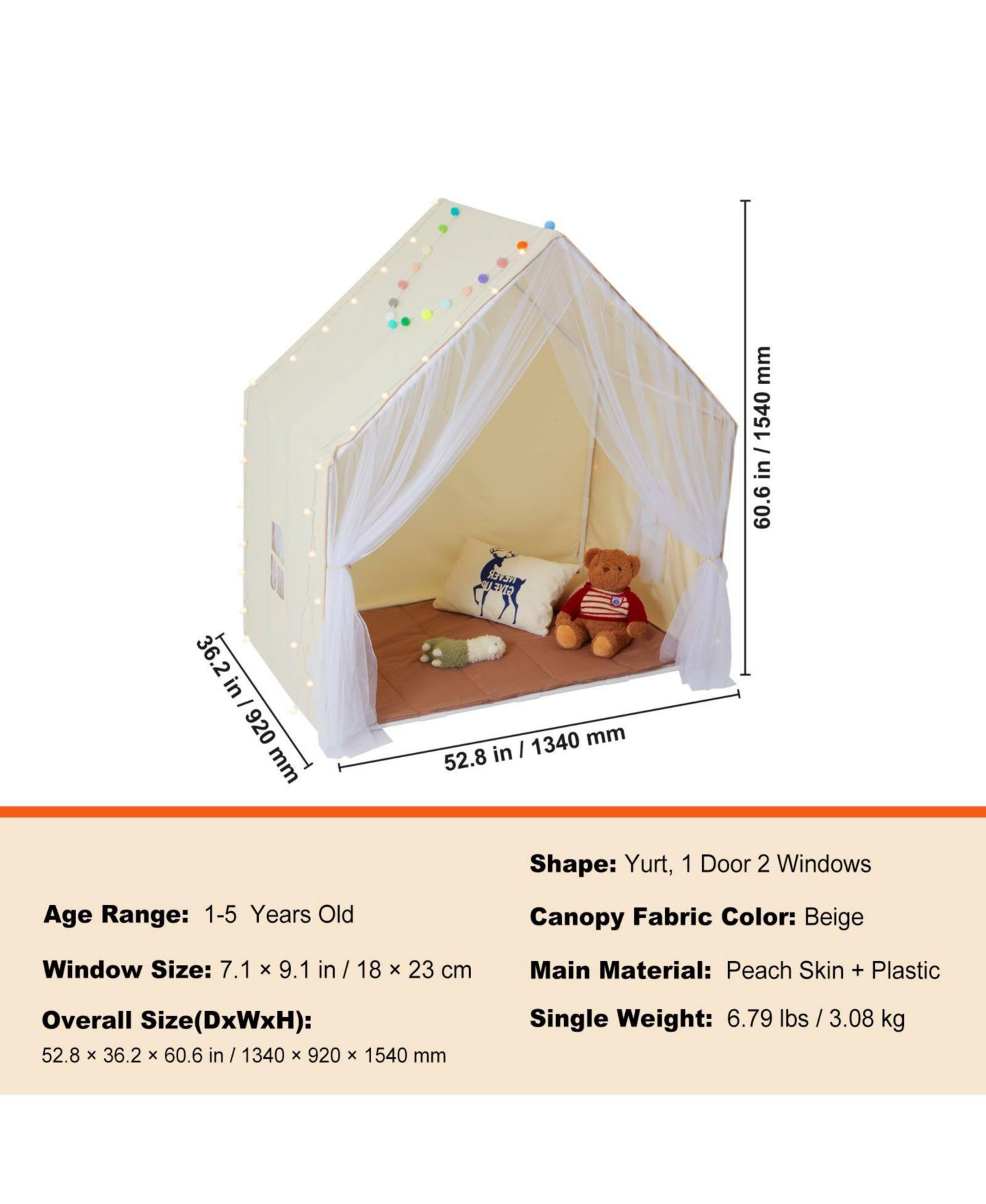 Детские игрушки Slickblue Yurt-Style 3-Piece Play Tent Set, от 1 года, цвет: Бежевый — фото 2