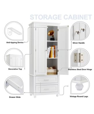 62.5"H Tall Storage Cabinet with 2 Drawers for Bathroom or Office Use