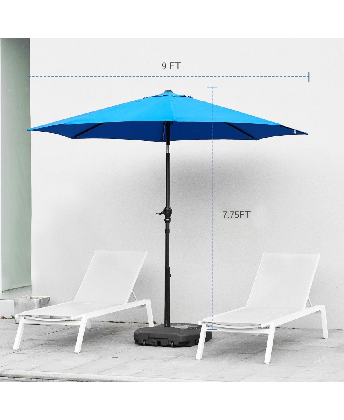 9 foot outdoor patio umbrella with button tilt and crank