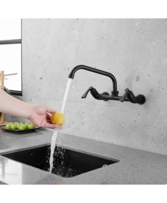 2-Handle Commercial Sink Faucet with 8" Swivel Spout 8" Center Wall Mount Kitchen Faucet In Polished Chrome