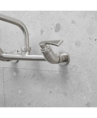 2-Handle Commercial Sink Faucet with 8" Swivel Spout 8" Center Wall Mount Kitchen Faucet In Polished Chrome