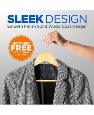 30 Pcs. of Solid Wooden Hangers for Clothes - Heavy Duty Suit Hanger Set with Chrome 360&amp;#xB0; Swivel Hook Hangers (Natural Color)