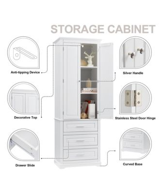 70"H Tall Storage Cabinet with 3 Drawers for Bathroom or Office Use