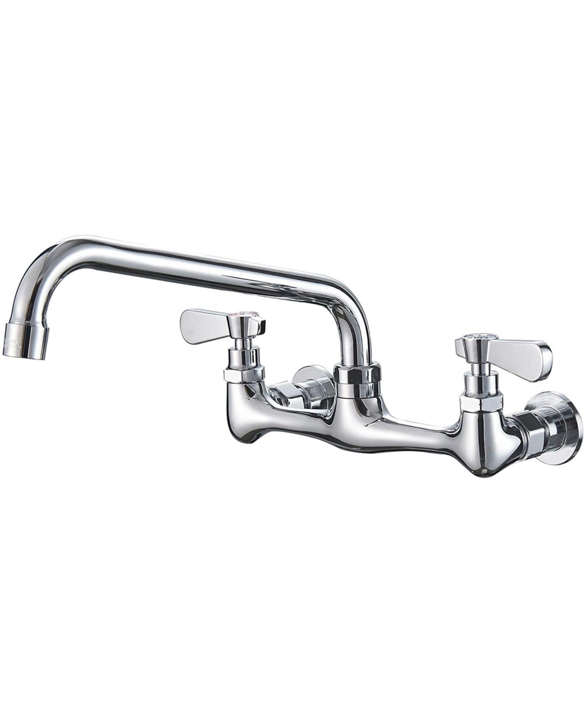 2-Handle Wall Mount Kitchen Faucet With 10 Inch Swivel Spout 8&#x22; Center In Polished Chrome - Polished chrome