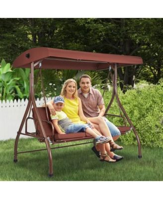 3-Seat Patio Swing Chair with Adjustable Canopy Removable Cushion and Steel Frame