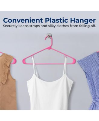 10 Pcs. Plastic Hangers - Non-Slip, Sturdy, and Heavy Duty Coat Set with 360° Swivel Hook for Clothes (Pink