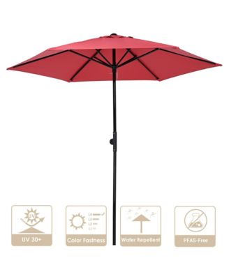 7.5 Ft Outdoor Patio Umbrella 6 Ribs with Scale Tilt Button Strap UV30+ Sunshade Garden Parasol for Yard Deck Market Pool Red