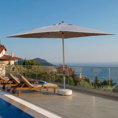 Rectangle Patio Umbrella with Crank Lift and Tilt Function Grey Outdoor Market Umbrella