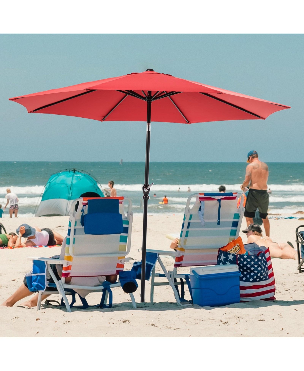 9 foot outdoor patio umbrella with button tilt and crank