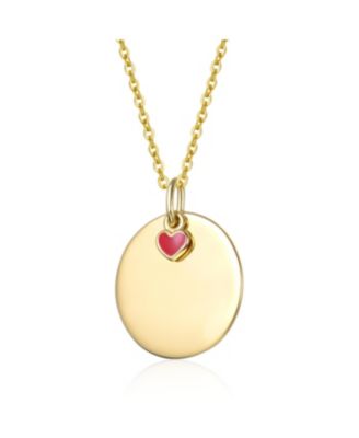14K Gold Plated with Disc & Red Heart Pendant Necklace