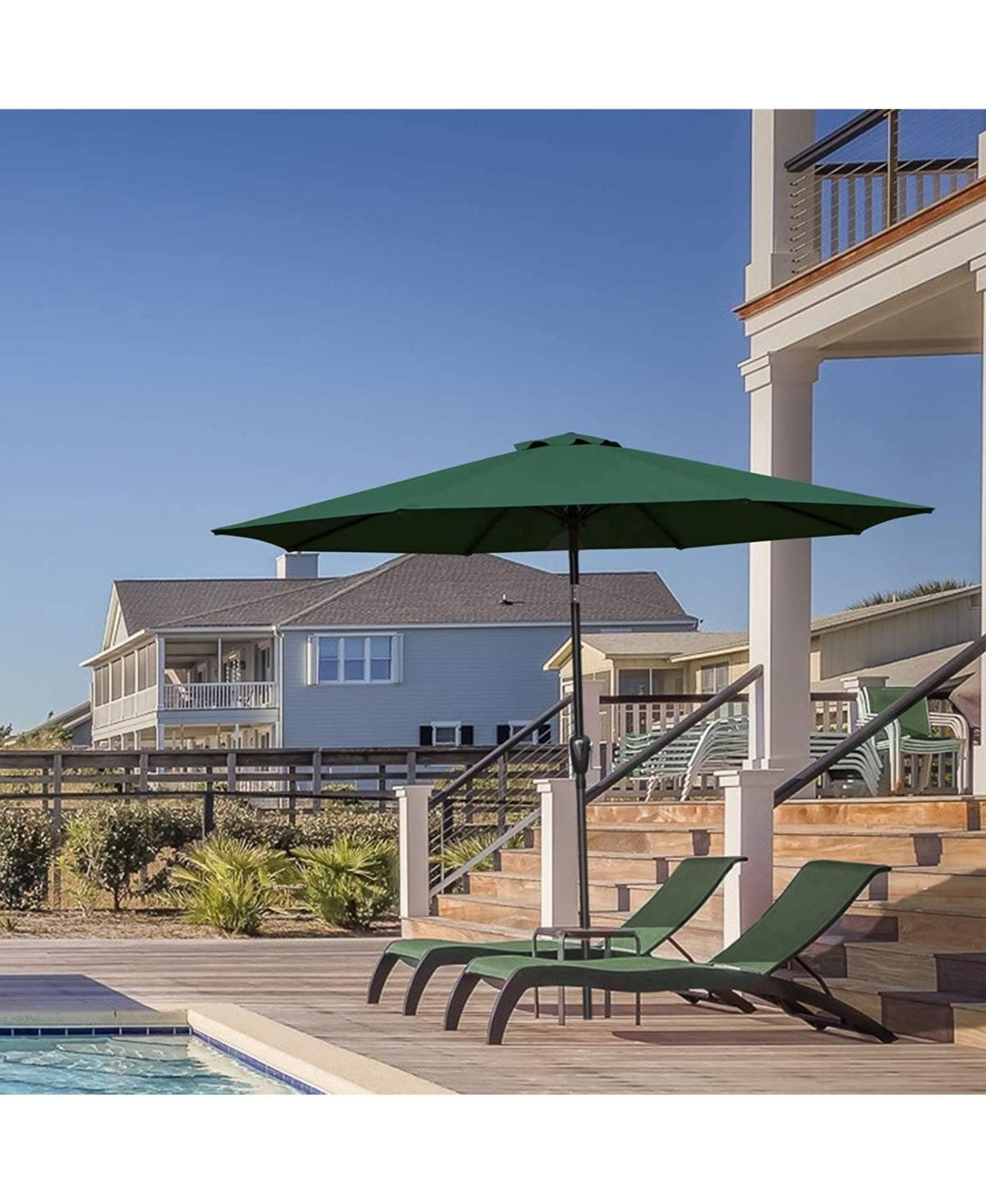 Flynama One Simple Deluxe 9ft Outdoor Market Table Patio Umbrella with Button Tilt, Crank and 8 Sturdy Ribs for Garden