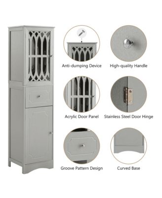 63.8"H Tall Bathroom Cabinet with Drawer, Doors, Adjustable Shelf, MDF & Acrylic