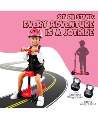 3-Wheel Foldable Kids Scooter - Child Toy Scooter with Built-in LED Wheel Lights, Foldable Seat, and Easy Maneuvering Lean-to-Steer Technology (Red)