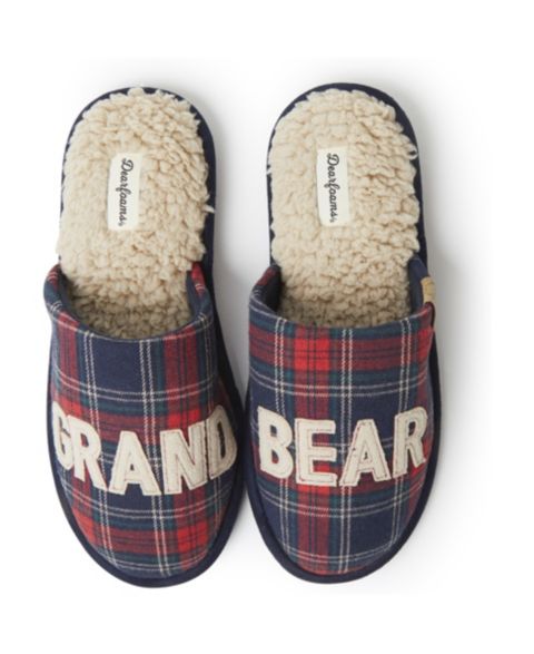Мужские тапочки Dearfoams Carson Grand Bear Grandpa Scuff House Slipper, цвет: Тёмно-синий клетчатый