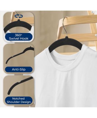 50-Piece Velvet Shirt Hangers - Non-Slip, Sturdy, Space Saving and Heavy Duty Coat Set with 360&amp;#xB0; Swivel Hook for Clothes (Black)