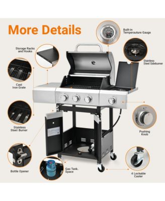 3 Burner 40,500 BTU Stainless Steel Outdoor Barbecue Gas Grillwith Side Burner and Cover