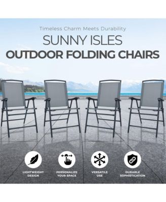 Sunny Isles Outdoor Folding Lounge Chairs, 4 Pack, Black