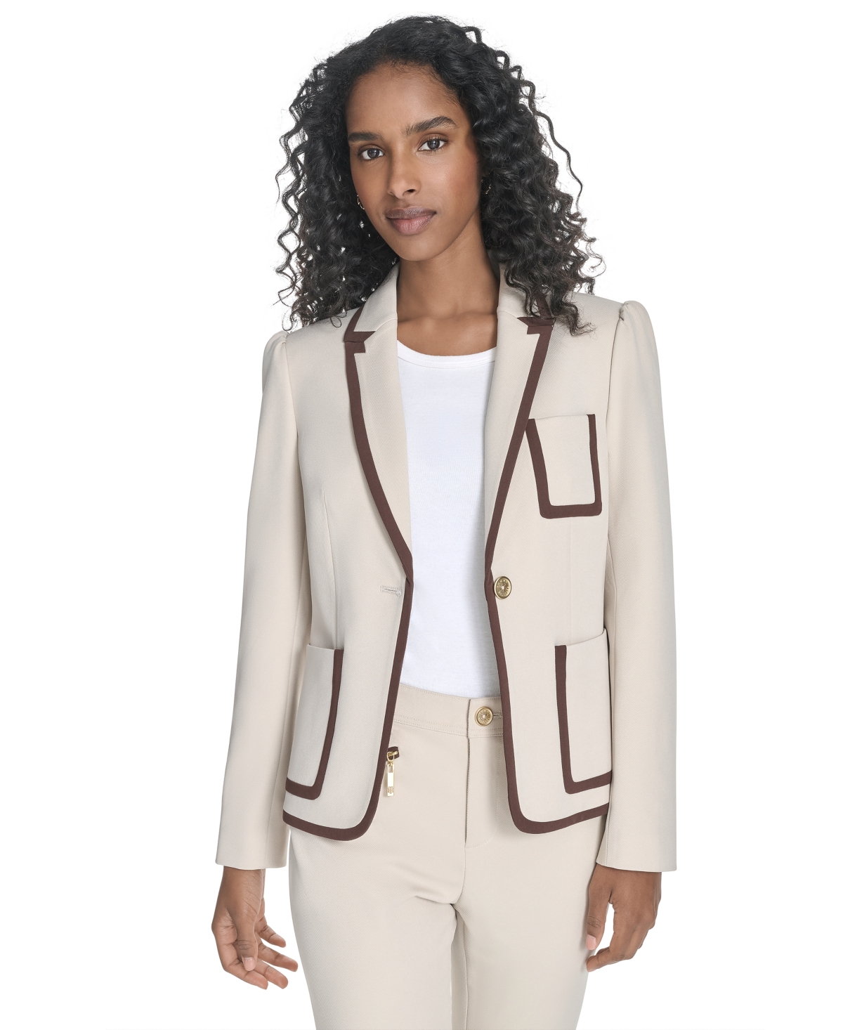 Tommy Hilfiger Women's Contrast-trim One-button Blazer