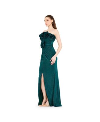 Women's Shimmer Jersey Ruched Strapless Gown