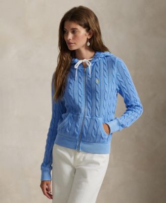 Women's Cable-Knit Cotton Full-Zip Hoodie Sweater