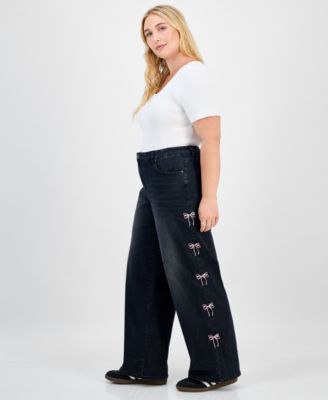 Trendy Plus Ultra 90's Bow-Detail Straight Jeans