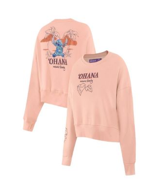 Freeze Max - Women's Light Pink Lilo and Stitch Ohana Loose Fit Cropped Pullover Sweatshirt