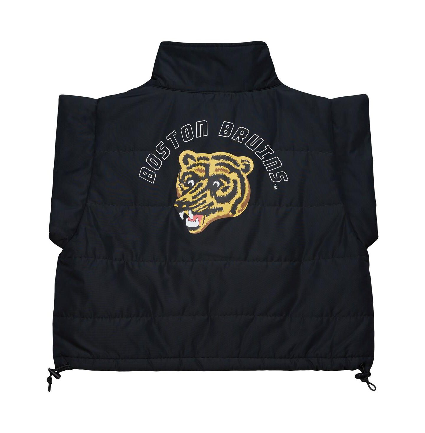 Женский жилет Mitchell & Ness Black Boston Bruins Cropped Full-Zip Puffer Vest — фото 2