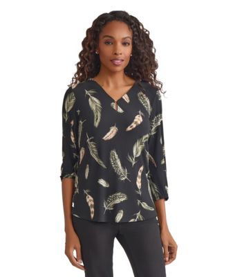 売れ筋商品|||ジョーンズニューヨーク カットソー トップス レディース Women's Printed Blouson Noodle Top Jones Black Multi Jones New York Women's Printed Blouson Noodle Top - Macy's