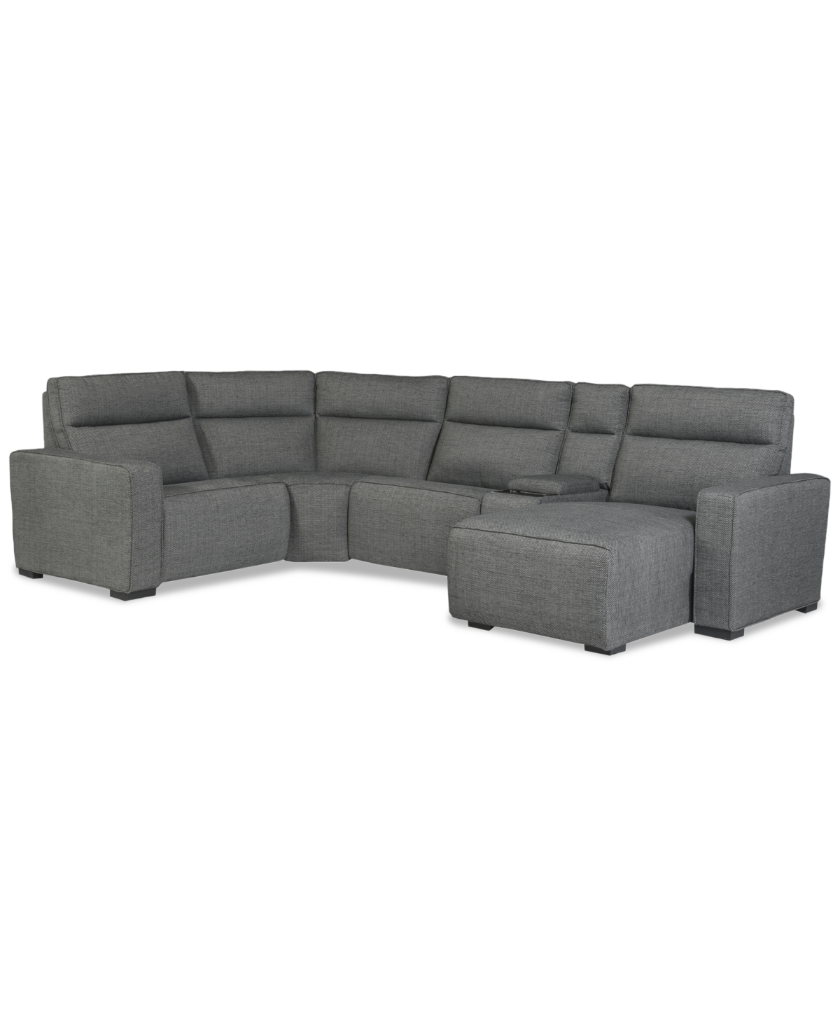 Macy's Miren 5-pc. Fabric Sectional With 2 Power Headrest Recliners With Console, Exclusively At  In Gray