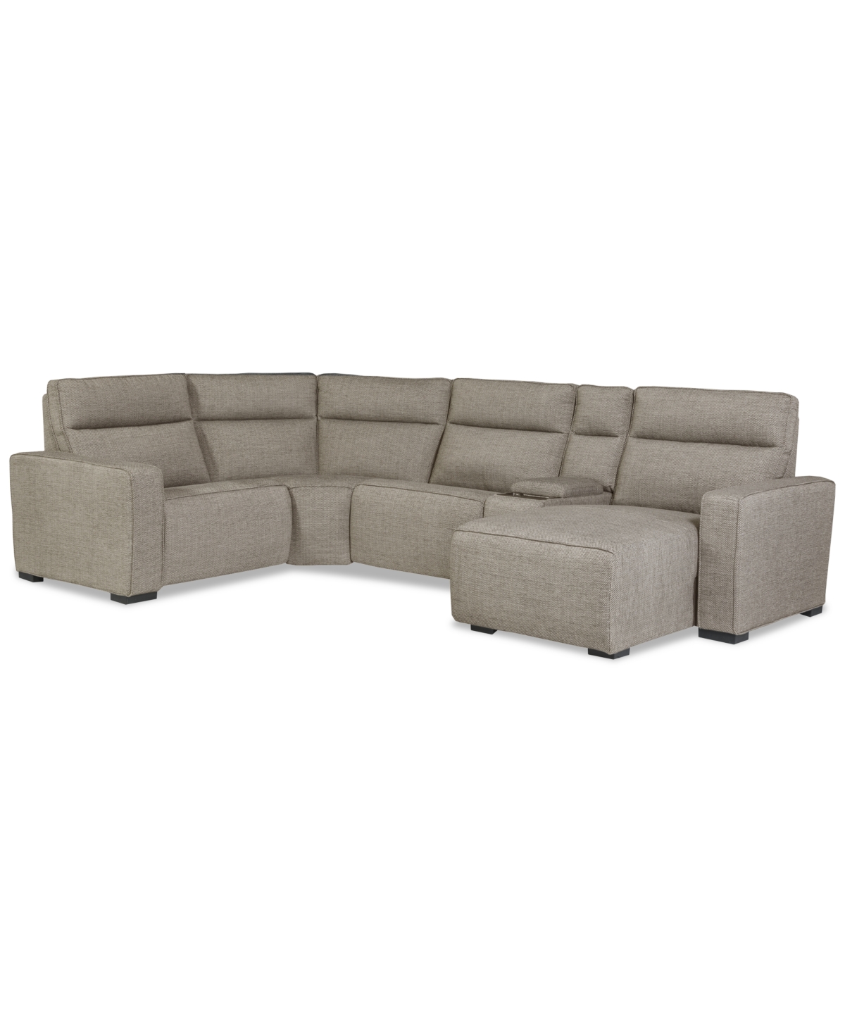 Macy's Miren 5-pc. Fabric Sectional With 2 Power Headrest Recliners With Console, Exclusively At  In Brown