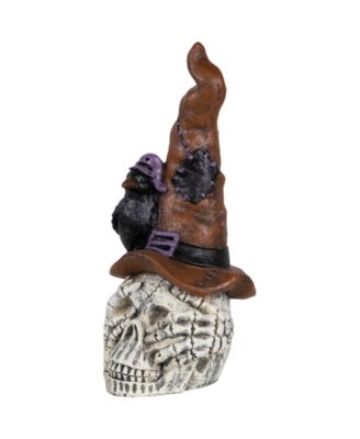 22.75" Skull in Witch’s Hat with Crow Halloween Decoration