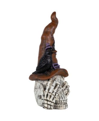 22.75" Skull in Witch’s Hat with Crow Halloween Decoration