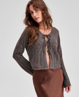Women's Pointelle Tie-Front Cardigan, Exclusively at Macy's
