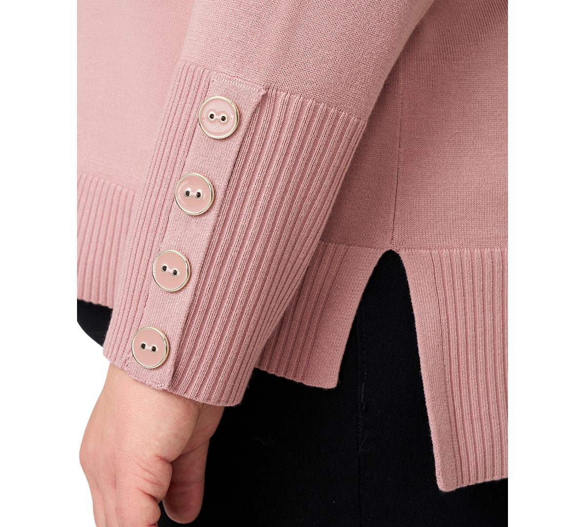 Melissa Paige Plus Size Button-cuff Boat-beck Sweater In Multi