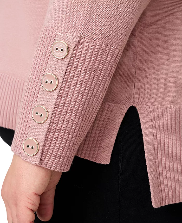 Plus Size Button-Cuff Boat-Beck Sweater - thumbnail 4