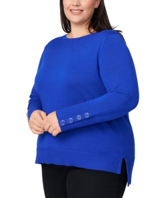 Plus Size Button-Cuff Boat-Beck Sweater