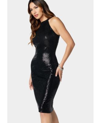 Women's Mock Neck Disco Dot Midi Dress