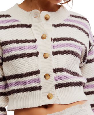 Women's Cropped Striped Knit Cardigan