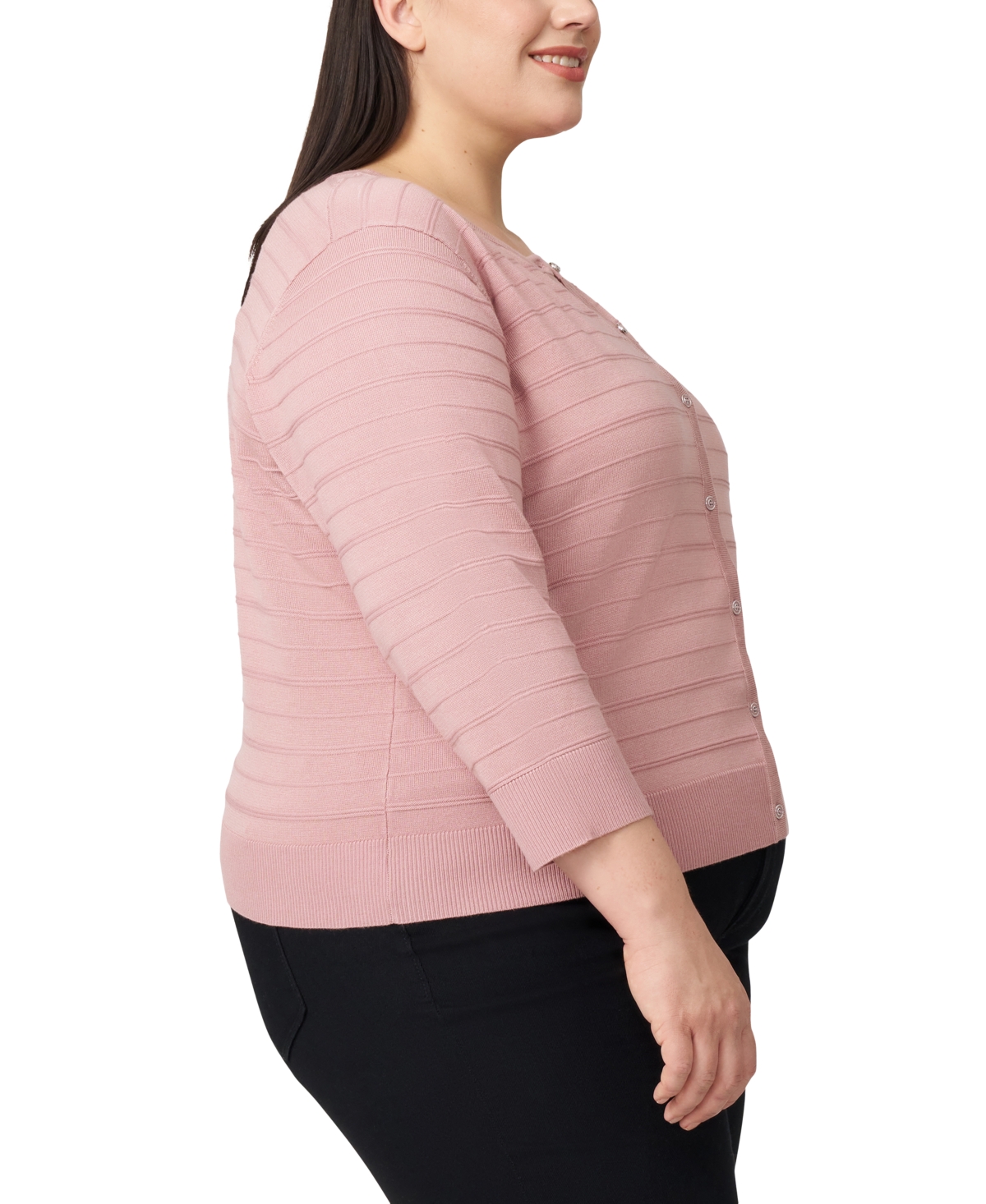 Melissa Paige Plus Size Textured Stripe Cardigan Sweater In Pink