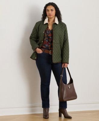 Plus Size Faux-Sherpa-Collar Quilted Coat