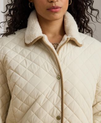 Plus Size Faux-Sherpa-Collar Quilted Coat