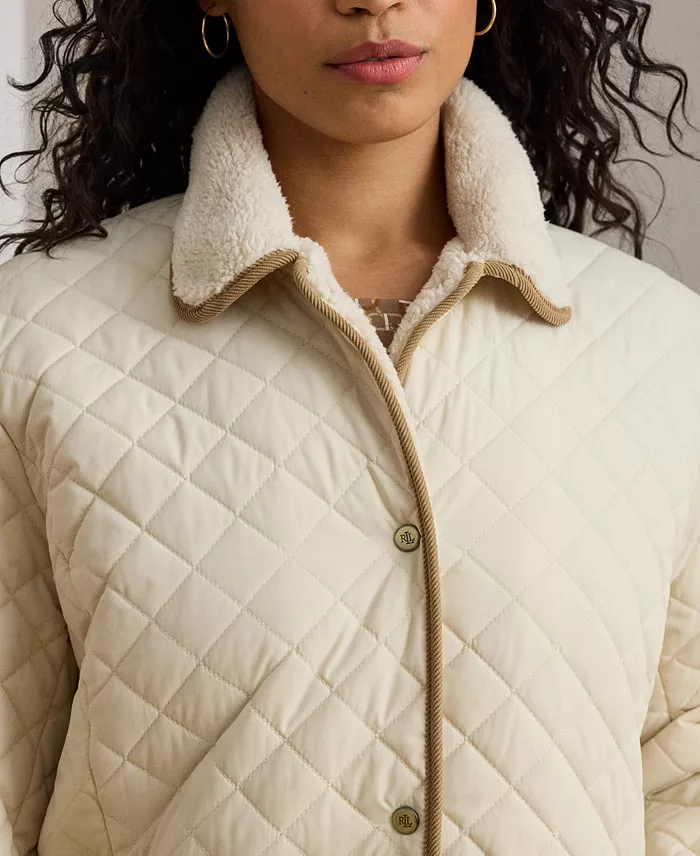Plus Size Faux-Sherpa-Collar Quilted Coat - thumbnail 4