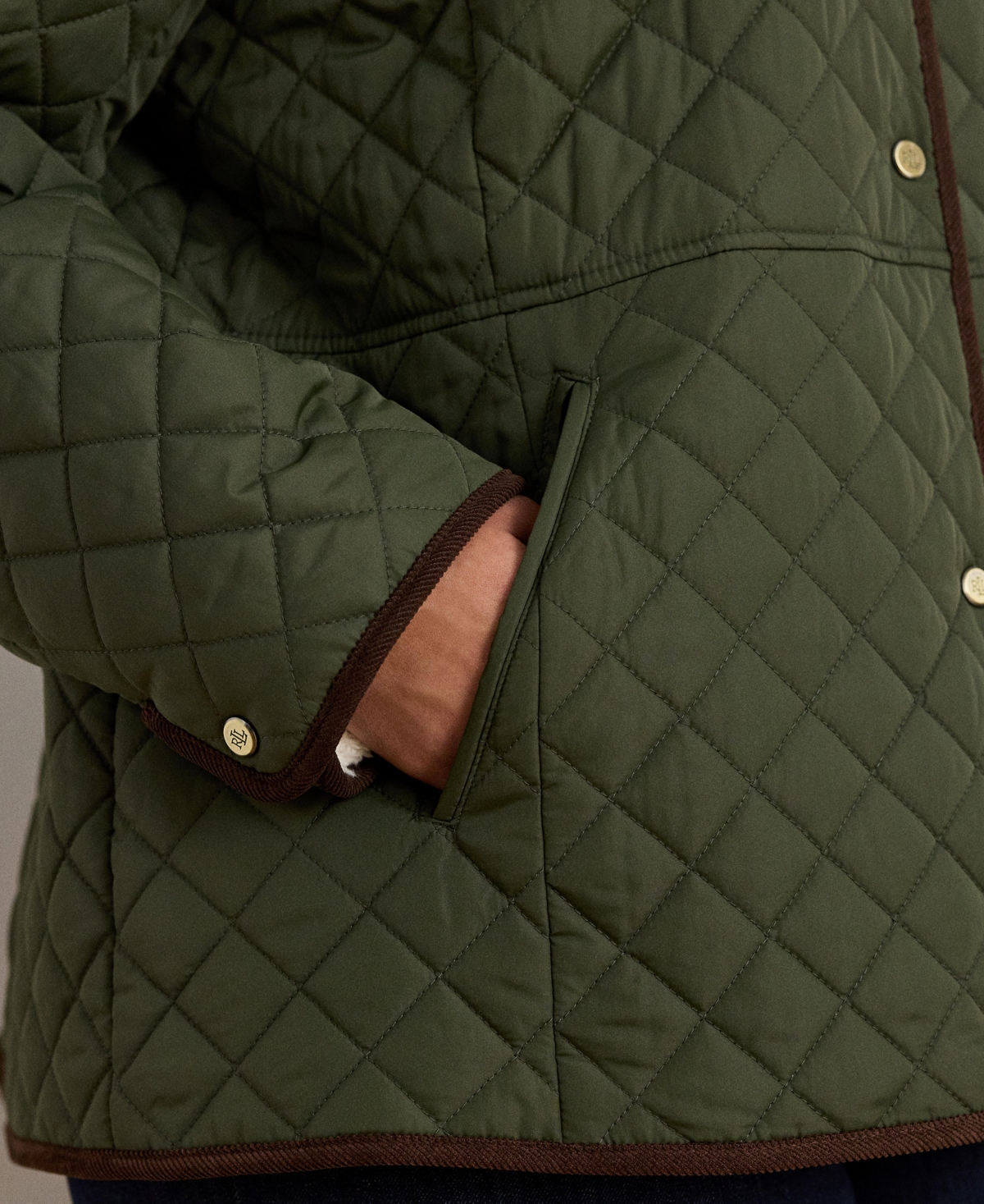 Ralph Lauren Plus Size Faux-sherpa-collar Quilted Coat In Green