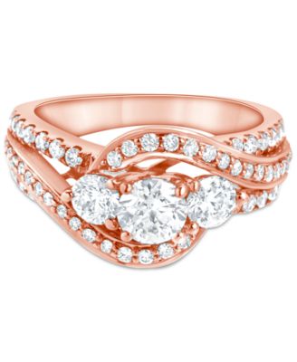 Diamond Three Stone Swirl Engagement Ring (1-3/8 ct. t.w.) in 14k Rose Gold