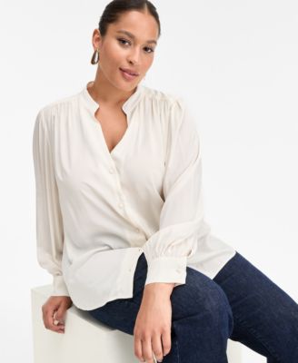 Plus Size Blouson-Sleeve Button-Front Shirt, Macy's Exclusive