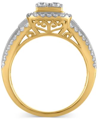 Diamond Emerald Shaped Halo Cluster Engagement Ring (1-1/2 ct. t.w.) in 14k Two-Tone Gold