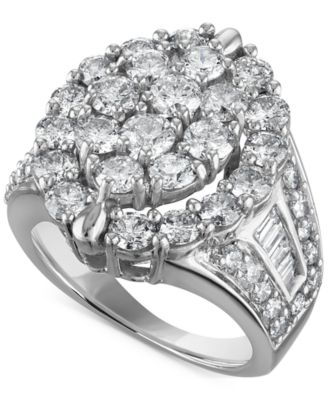 Macy's - Diamond Halo Cluster Oval Ring (4 ct. t.w.) in 14k White Gold